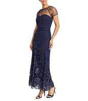 Maggy London Illusion Sweetheart Neck Draped Sequined Mesh Sheath Gown