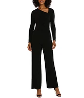 Maggy London Asymmetric V-Neck Long Sleeve Stretch Jumpsuit