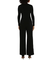 Maggy London Asymmetric V-Neck Long Sleeve Stretch Jumpsuit