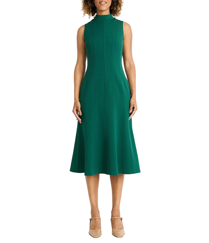 Maggy London Knit Mock Neck Sleeveless Side Pocket Midi Dress