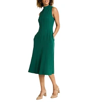 Maggy London Knit Mock Neck Sleeveless Side Pocket Midi Dress