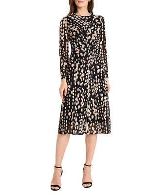 Maggy London Long Sleeve Printed Mesh Midi Dress