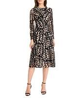 Maggy London Long Sleeve Printed Mesh Midi Dress