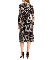 Maggy London Long Sleeve Printed Mesh Midi Dress