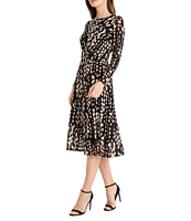 Maggy London Long Sleeve Printed Mesh Midi Dress