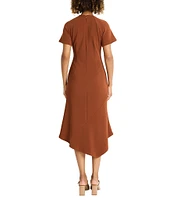 Maggy London Mock Neck Ottoman Crepe Asymmetrical Midi Dress