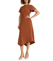 Maggy London Mock Neck Ottoman Crepe Asymmetrical Midi Dress