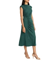 Maggy London Mock Neck Ruched Jacquard Midi Dress