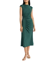 Maggy London Mock Neck Ruched Jacquard Midi Dress