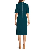 Maggy London Mock Neck Short Sleeve Draped Midi Sheath Dress