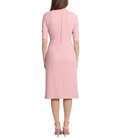 Maggy London Mock Neck Short Sleeve Draped Midi Sheath Dress