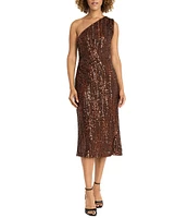 Maggy London One Shoulder Sequined A-Line Midi Dress