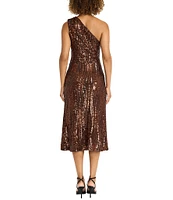 Maggy London One Shoulder Sequined A-Line Midi Dress