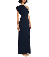 Maggy London One Shoulder Tulip Sleeve Crepe Column Gown
