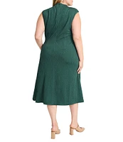 Maggy London Plus Size Bubble Jacquard Mock Neck Sleeveless Waist Shirring Sheath Midi Dress