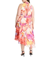 Maggy London Plus Size Cowl Neck Floral Slip Sleeveless Midi Dress