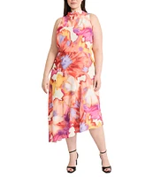 Maggy London Plus Size Cowl Neck Floral Slip Sleeveless Midi Dress