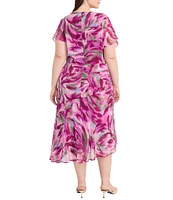 Maggy London Plus Size Crew Neck Short Sleeve Asymmetric Midi Dress