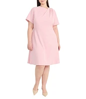 Maggy London Plus Size Drape Crew Neck Short Sleeve Scuba Crepe Fit and Flare Dress