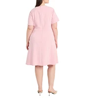 Maggy London Plus Size Drape Crew Neck Short Sleeve Scuba Crepe Fit and Flare Dress
