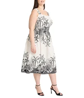 Maggy London Plus Size Tropical Palm Print Sleeveless A-Line Midi Dress