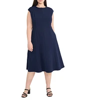 Maggy London Plus Size Scuba Crepe Crew Neck Sleeveless A-Line Midi Dress