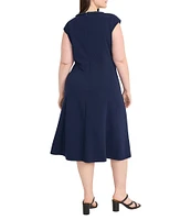 Maggy London Plus Size Scuba Crepe Crew Neck Sleeveless A-Line Midi Dress