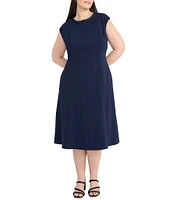 Maggy London Plus Size Scuba Crepe Crew Neck Sleeveless A-Line Midi Dress