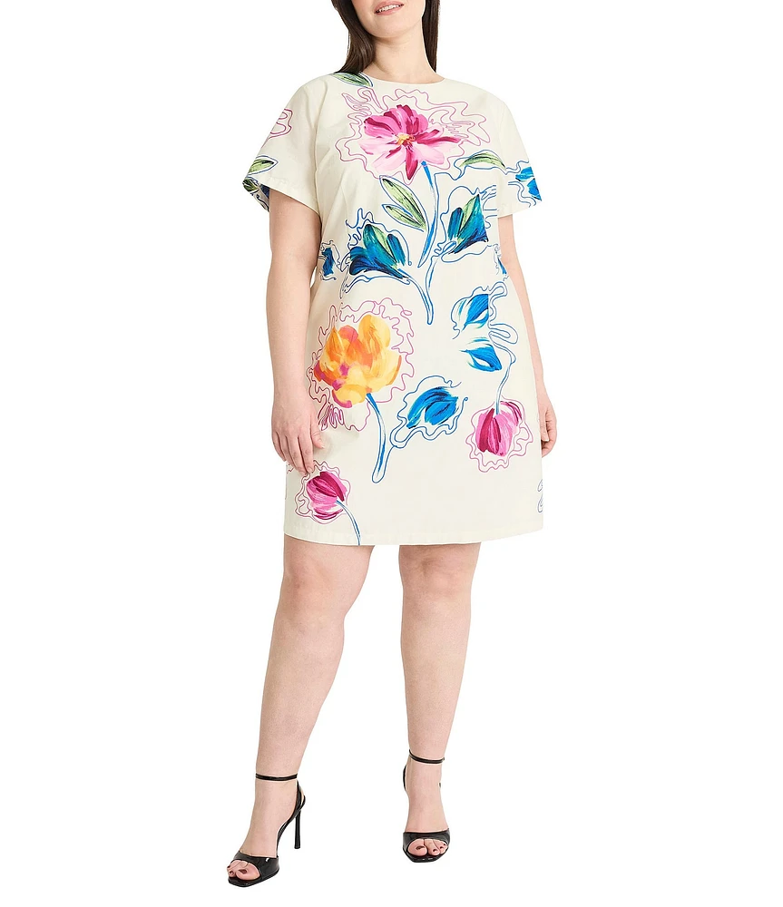 Maggy London Plus Size Short Sleeve Crew Neck Shift Dress