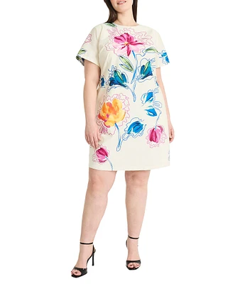 Maggy London Plus Size Short Sleeve Crew Neck Shift Dress