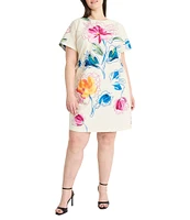Maggy London Plus Size Short Sleeve Crew Neck Shift Dress