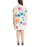 Maggy London Plus Size Short Sleeve Crew Neck Shift Dress