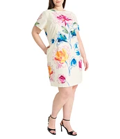 Maggy London Plus Size Short Sleeve Crew Neck Shift Dress
