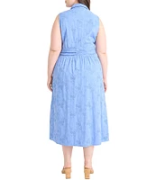 Maggy London Plus Size Sleeveless V-Neck Collar Shirt Midi Dress