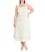 Maggy London Plus Size Square Neck Sleeveless Yoke Skirt Poplin A-Line Midi Dress