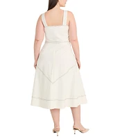Maggy London Plus Size Square Neck Sleeveless Yoke Skirt Poplin A-Line Midi Dress