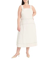 Maggy London Plus Size Square Neck Sleeveless Yoke Skirt Poplin A-Line Midi Dress