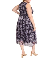 Maggy London Plus Size V-Neck Sleeveless Organza A Line Midi Dress