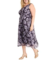 Maggy London Plus Size V-Neck Sleeveless Organza A Line Midi Dress