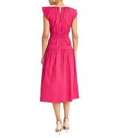 Maggy London Poplin Crew Neck Cap Sleeve A-Line Midi Dress