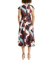 Maggy London Printed Twill Round Neck Short Sleeve Midi Dress