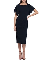 Maggy London Crew Neck Short Dolman Sleeve Faux Wrap Midi Sheath Dress