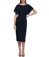 Maggy London Crew Neck Short Dolman Sleeve Faux Wrap Midi Sheath Dress