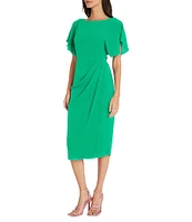 Maggy London Crew Neck Short Dolman Sleeve Faux Wrap Midi Sheath Dress