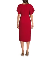 Maggy London Crew Neck Short Dolman Sleeve Faux Wrap Midi Sheath Dress