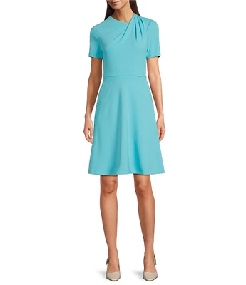 Maggy London Scuba Crepe Asymmetrical Crew Neck Short Sleeve A-Line Mini Dress