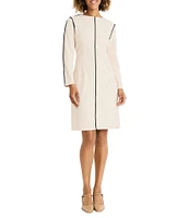 Maggy London Scuba Crepe Boat Neck Long Sleeve Contrast Seam Mini Dress