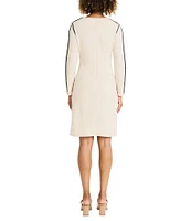 Maggy London Scuba Crepe Boat Neck Long Sleeve Contrast Seam Mini Dress