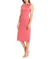 Maggy London Scuba Crepe High Neck Sleeveless Bow Shoulder Sheath Midi Dress