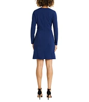 Maggy London Scuba Crepe V-Neck Long Sleeve Ruched Side Mini Dress